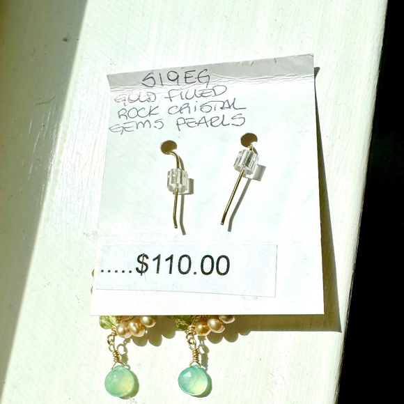 Anna Balkin - Gold Filled, Rock Crystal, Gems and Pearls, Drop Earrings - NWT - Picture 2 of 4